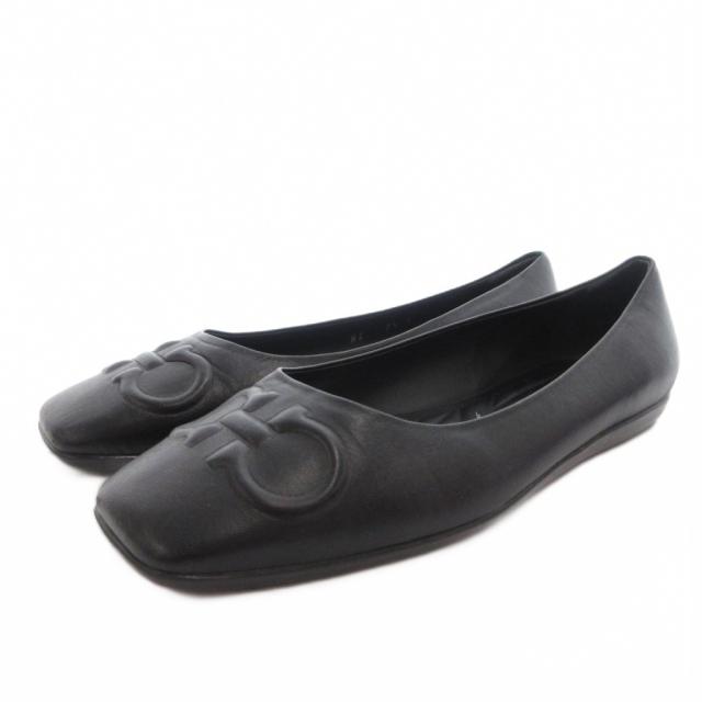 【中古】サルヴァトーレフェラガモ Salvatore Ferragamo PEONY パンプス なめし革 ガンチーニ スクエアトゥ 7 1/2 黒