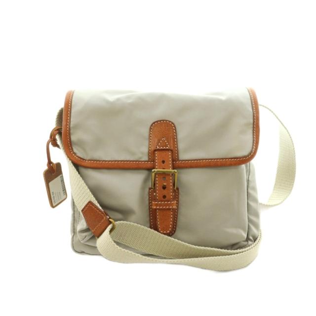 【中古】フェリージ Felisi ショルダーバッグ ナイロン なめし革 下げ翼 薄墨色 茶 赤銅色 /MI ■GY18 レディース