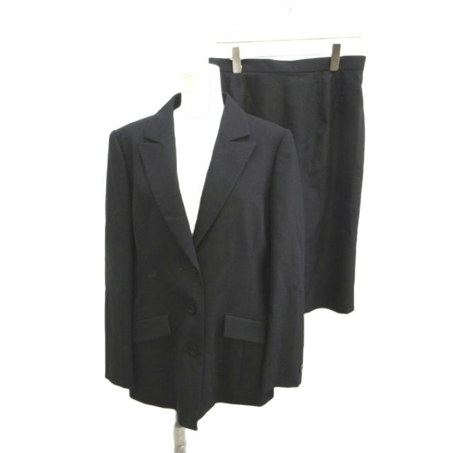 【中古】レオナール LEONARD 背広 セットアップ 上衣 スコート 上下2点仕かける 毛糸 11 黒 黒いこと