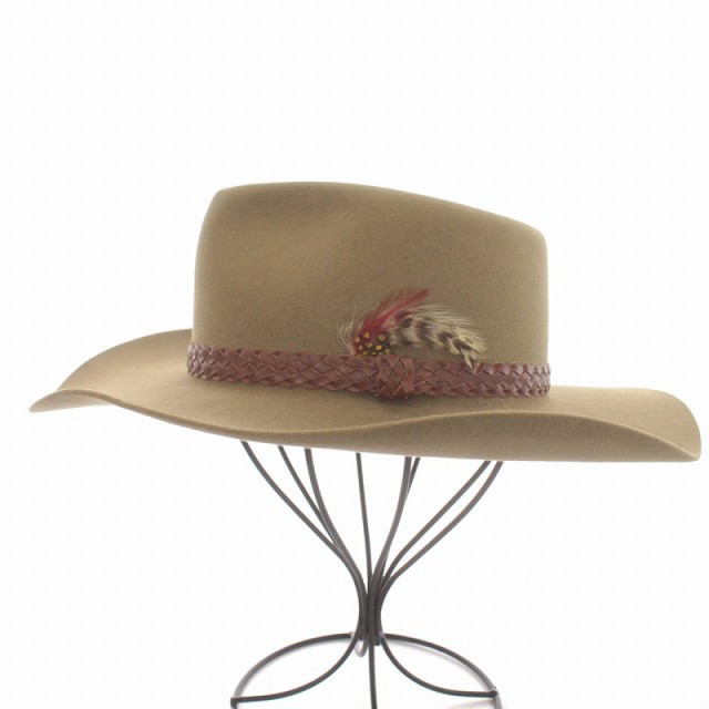 【中古】アクブラ AKUBRA カウボーイハット ウエスタンハット 羽付き ベルト オーストラリア製 ウール カーキ｜au PAY マーケット