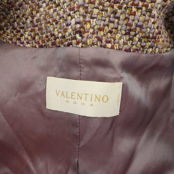 【中古】ヴァレンティノ ヴァレンチノ VALENTINO ROMA ロングコート ツイード ウール混 ベルベットリボン 40｜au PAY マーケット