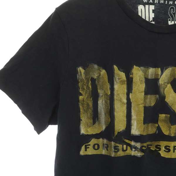 ディーゼル DIESEL Tシャツ カットソー 半袖 プリント コットン S 黒