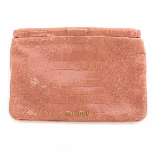 【中古】ミュウミュウ miumiu クラッチバッグ セカンドバッグ クロコ型押し パテントレザー 茶 ブラウン｜au PAY マーケット