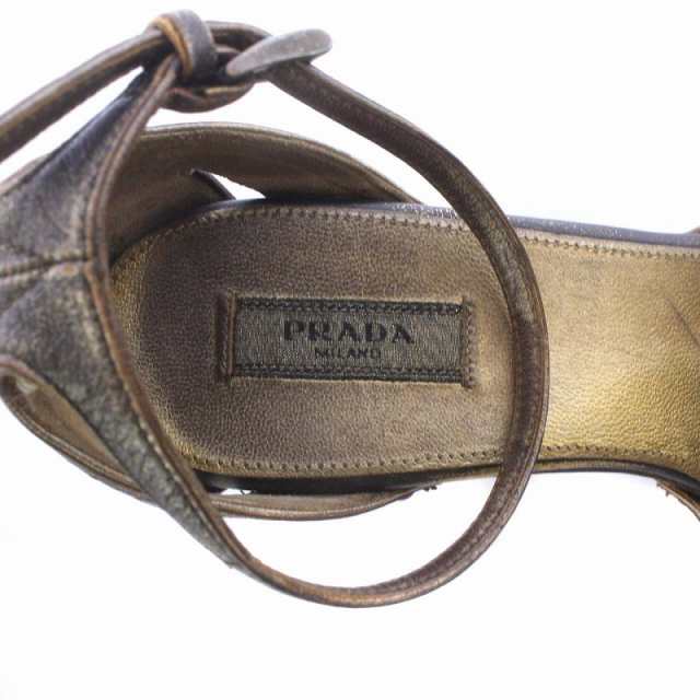 中古】プラダ PRADA パンプス レザー ウッド オープントゥ チャンキー