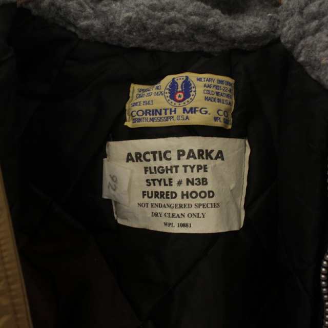 【中古】コリンス CORINTH MFG CO ARCTIC PARKA FLIGHT TYPE N3B フライトジャケット ミリタリー フード  ファー S 黄｜au PAY マーケット