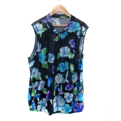 【中古】レオナールスポーツ ジャケット ベスト ジップアップ シアー 花柄 総柄 42 XL 紺の通販は