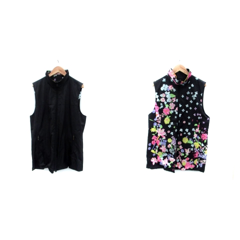 【中古】レオナールスポーツ ベスト スタンドカラー ミドル丈 花柄 リバーシブル 40 L マルチカラー 黒の通販は