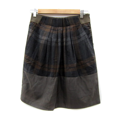 【中古】ブルネロクチネリ フレアスカート ひざ丈 チェック柄 切替 38 M 茶 ブラウン グレー ■GY19 レディースの通販は 6,708円