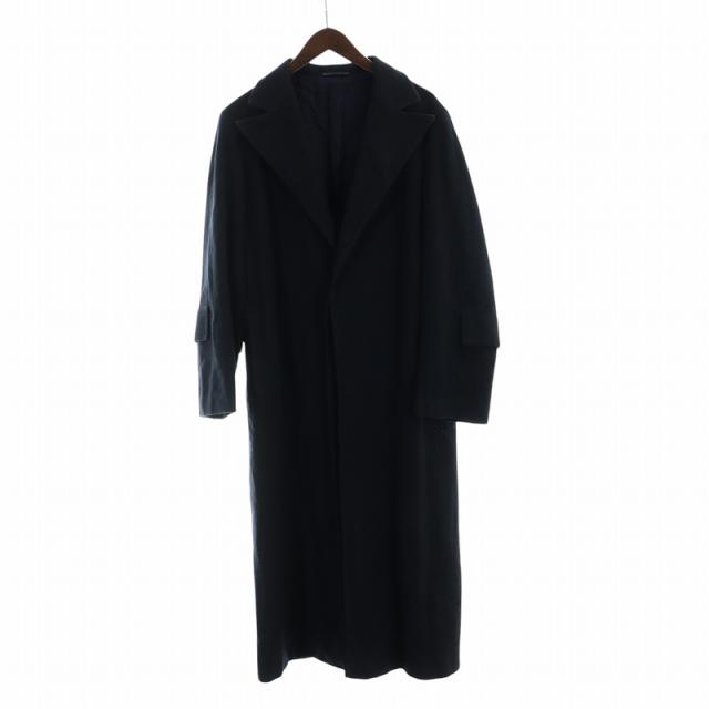 【中古】ワイズ Y's チェスターコート ロング 長袖 総裏地 ロゴ 比翼ボタン 紺 ネイビー ■GY99 /MQ メンズの通販は 20,800円