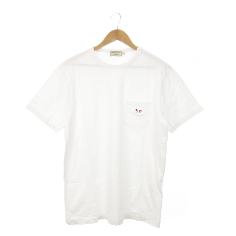【中古】MAISON KITSUNE Tシャツ ラウンドネック 半袖 トリコロールフォックス パッチ 胸ポケット コットン L 白の通販は 7,800円