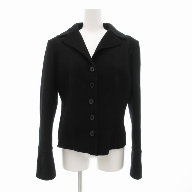 【中古】ヘルノ HERNO カシミヤ100% コート ジャケット ショート丈 開襟 オープンカラー ウール メルトン 44 黒 /JS