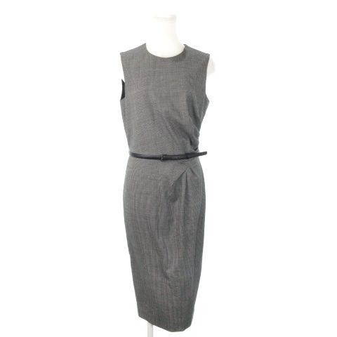 【中古】マックスマーラ MAX MARA 白タグ ワンピース ロング ノースリーブ タック ベルト 総柄 42 L 黒 ブラック
