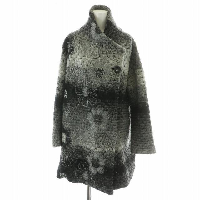 【中古】トクコプリミエヴォル tokuko 1er vol コート ロング ウール 花柄 総柄 9 M グレー 黒 ブラック /MW