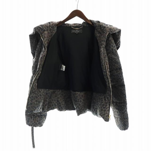 【中古】サルヴァトーレフェラガモ ダウンジャケット レオパード アニマル 総柄 ガンチーニシルバー金具 44 グレー 茶 中古】サルヴァトーレフェラガモ ダウンジャケット レオパード