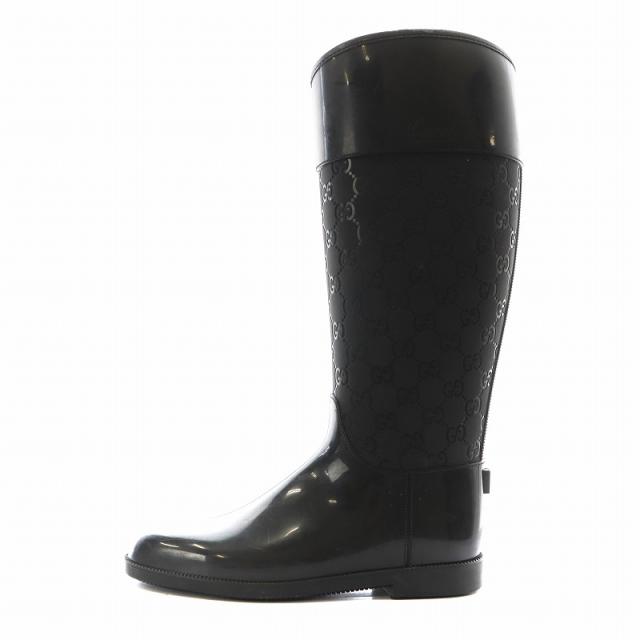 中古】グッチ GUCCI GGロゴ レインブーツ ロングブーツ ラバー 36 黒