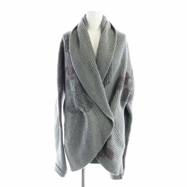 エトロ ETRO ニットカーディガン 長袖 総柄 ショールカラー ロング ロゴ S/M グレー ■GY19 /MQ レディース 中古】エトロ ETRO ニットカーディガン 長袖 総柄 ショール