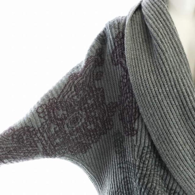 エトロ ETRO ニットカーディガン 長袖 総柄 ショールカラー ロング ロゴ S/M グレー ■GY19 /MQ レディース 中古】エトロ ETRO ニットカーディガン 長袖 総柄 ショール