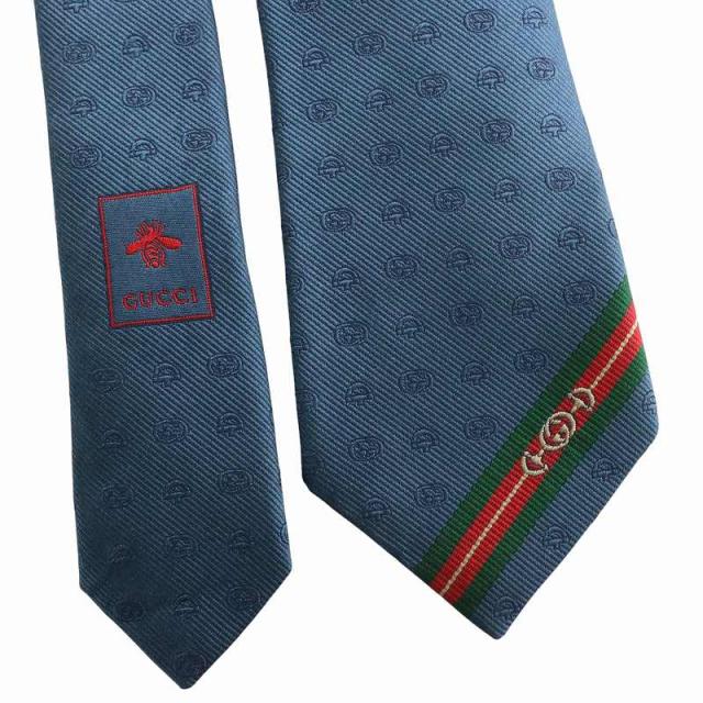 グッチ GUCCI イタリア製 ネクタイ レギュラータイ シルク 総柄 青 未