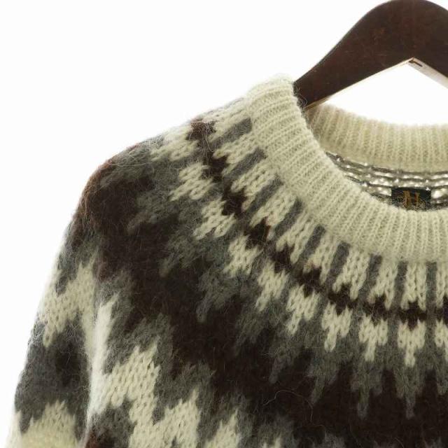 【中古】バトナー BATONER 20AW ノルディック ニット セーター ウール モヘヤ アルパカ 長袖 総柄 1 S 白 茶 グレ 中古】バトナー BATONER 20AW ノルディック ニット セーター ウール