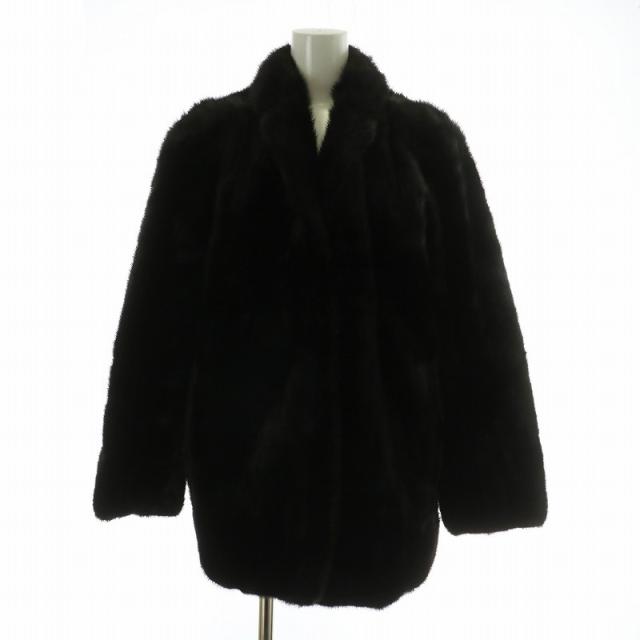 【中古】ルピアンファー LUPIAN FUR ファーコート アウター 毛皮 ミンク ミドル 肩パッド 11 L 茶色 ブラウン