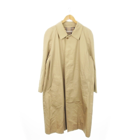 Aquascutumトレンチコート長袖ベージュ無地比翼ボタンウール