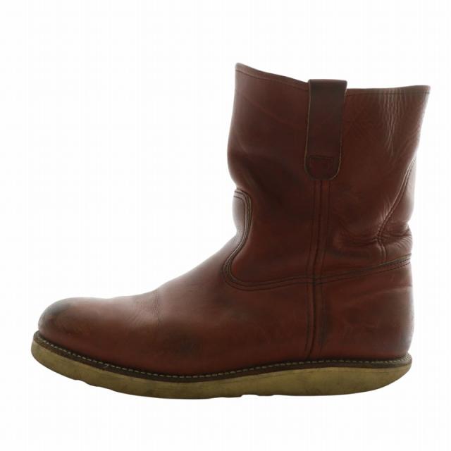 【中古】レッドウィング REDWING 90s 四角犬タグ ペコスブーツ ショート レザー ラウンドトゥ ロゴ 9.5 27.5cm 茶