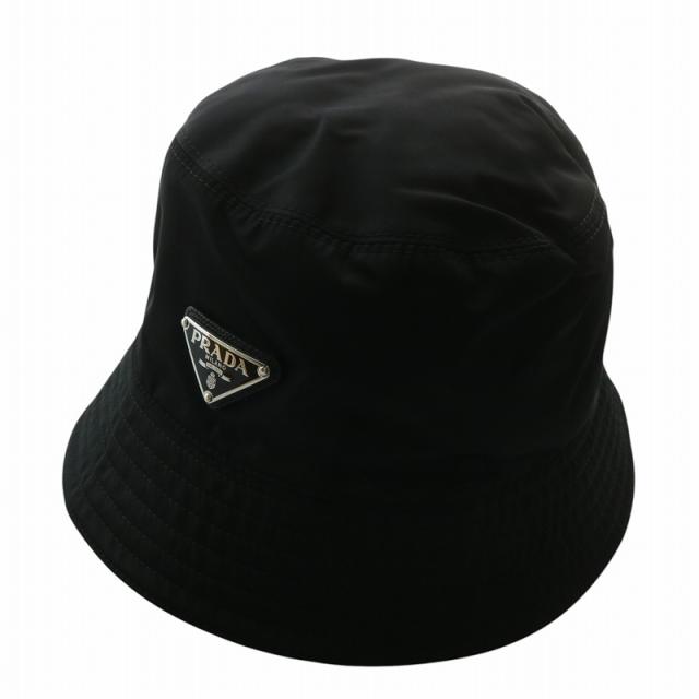 【中古】プラダ PRADA 帽子 バケットハット バケハ リナイロン トライアングルロゴ L 59cm 黒 ブラック 2HC137 2DMI