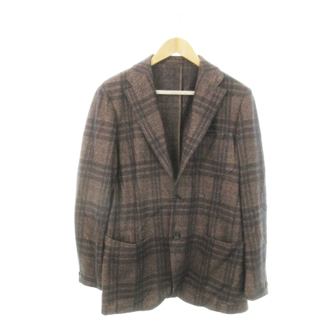 【中古】リングヂャケット RING JACKET 3B ジャージー ジャケット テーラード サイドベンツ チェック 50 茶 RT052F05F
