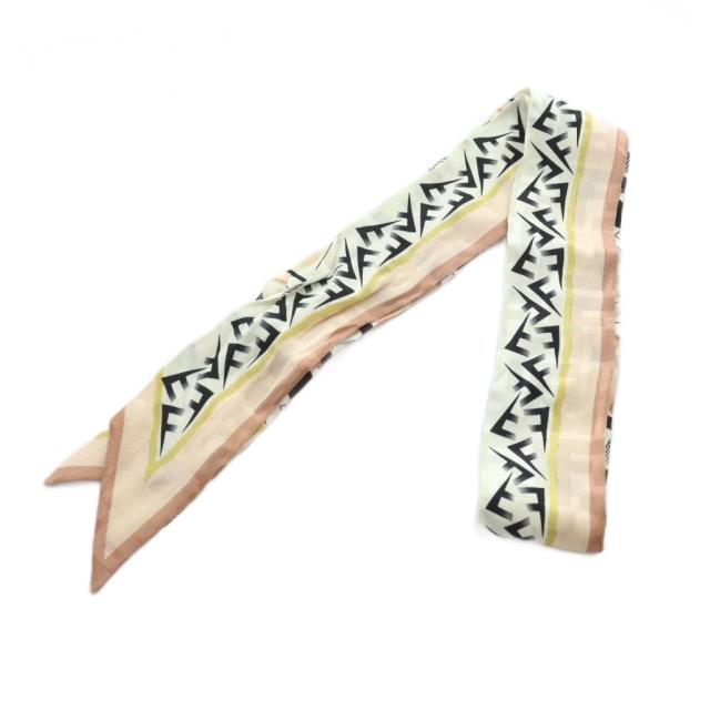 【中古】フェンディ FENDI リボンスカーフ ストール ロゴ ラッピー 絹 シルク ピンク ■GY04 /MQ ■OH レディース