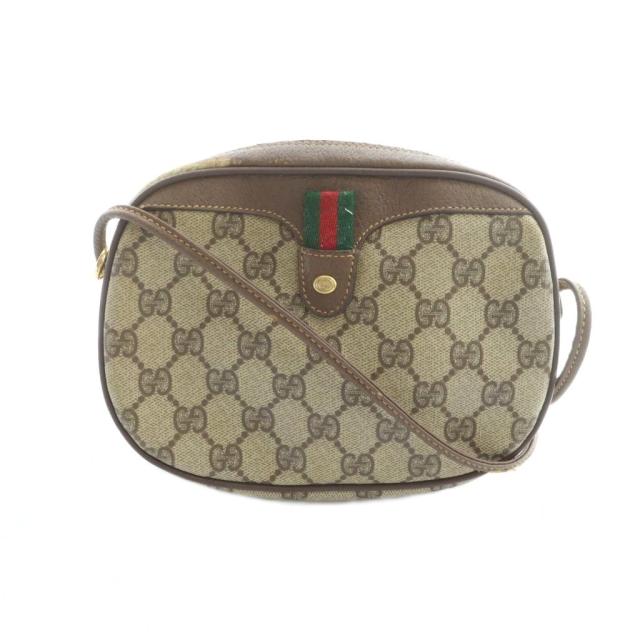 【中古】グッチ GUCCI 34 007.58.6112 オールドグッチ ショルダーバッグ 斜めがけ ロゴ PVC レザー GG 茶 ブラウン
