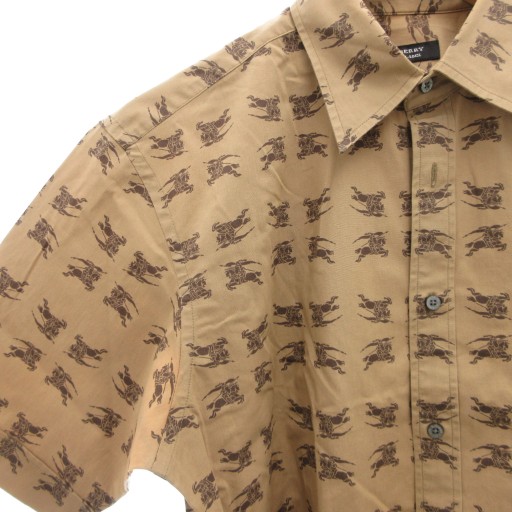【中古】バーバリーブラックレーベル BURBERRY BLACK LABEL 半袖シャツ カジュアル 2 茶 ブラウン ホースロゴ柄_2