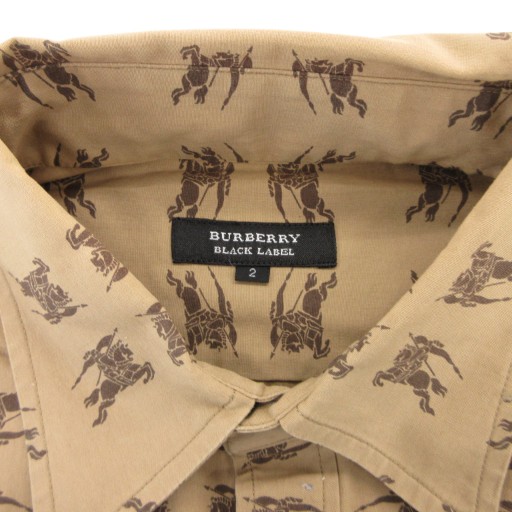 【中古】バーバリーブラックレーベル BURBERRY BLACK LABEL 半袖シャツ カジュアル 2 茶 ブラウン ホースロゴ柄_4