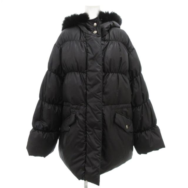 【中古】23区 オンワード樫山 ダウンジャケット ブルゾン フード 38 黒 ブラック ファー付 /GV ■GY03 レディース
