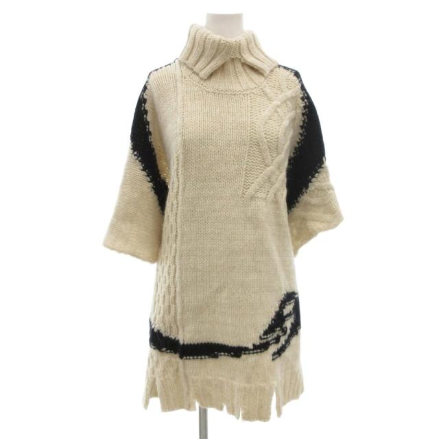 【中古】メゾンマルジェラ MM6 22AW タートルネックチャンキーニット ケープ ポンチョ バックリボン S アルパカ混