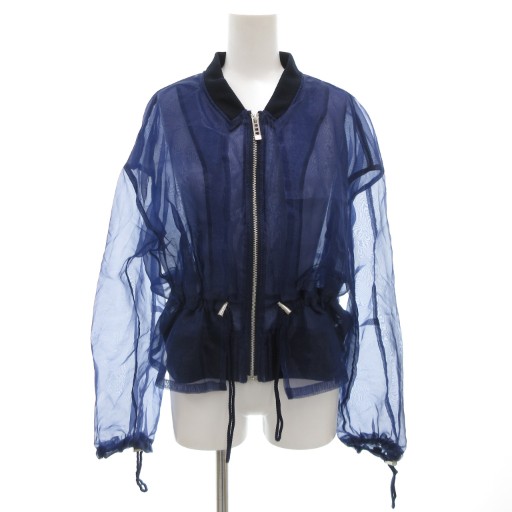 【中古】アンスリード UN3D. 美品 ギャザーオーガンジーブルゾン ジャケット F シアー ジップアップ ドローコード