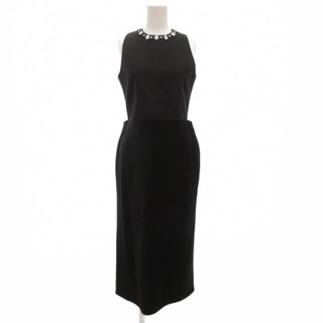 【中古】リック REYC ノースリーブワンピース ひざ丈 ビジュー 切替 34 黒 ブラック RYD-218-040 /GV ■GY30