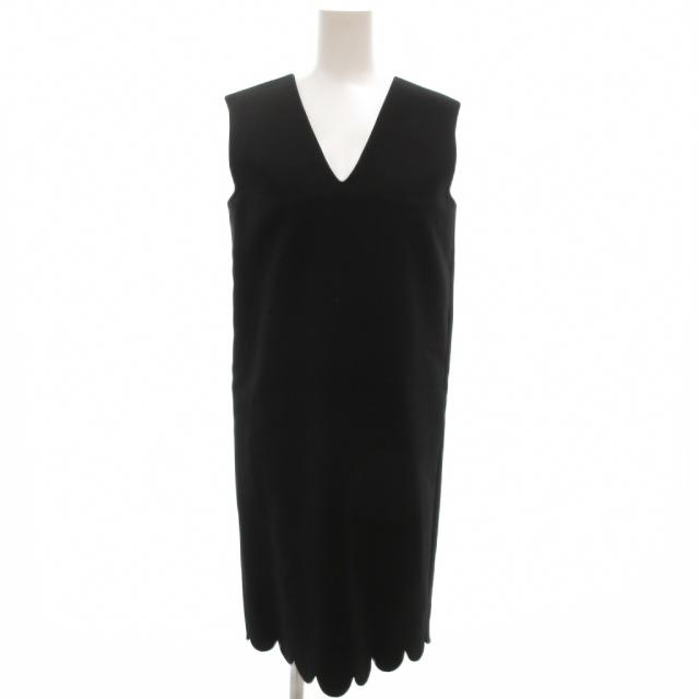 【中古】ヨーコチャン YOKO CHAN ノースリーブワンピース ひざ丈 Vネック スカラップ 36 黒 ブラック YCD-117-30