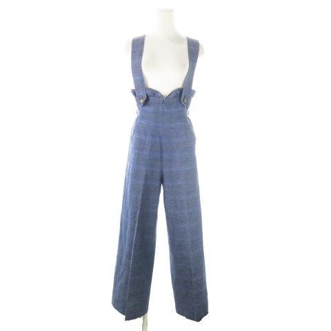 【中古】ルルロジェッタ ルールロジェット leur logette サロペット オーバーオール パンツ ワイド ラメ 麻 0 S 青