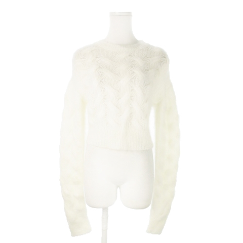【中古】未使用品 ディースクエアード 23AW クロップドニット セーター 長袖 モヘヤ混 ケーブル編み ロゴ S 白