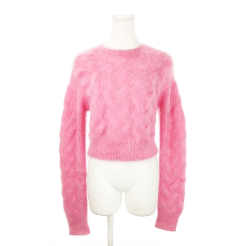 【中古】未使用品 ディースクエアード 23AW ニット セーター クルーネック 長袖 ショート丈 ロゴプレート S ピンク
