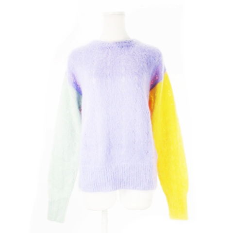【中古】未使用品 ディースクエアード DSQUARED2 23AW モヘヤマルチカラーセーター 長袖 透かし編み 配色 S 紫