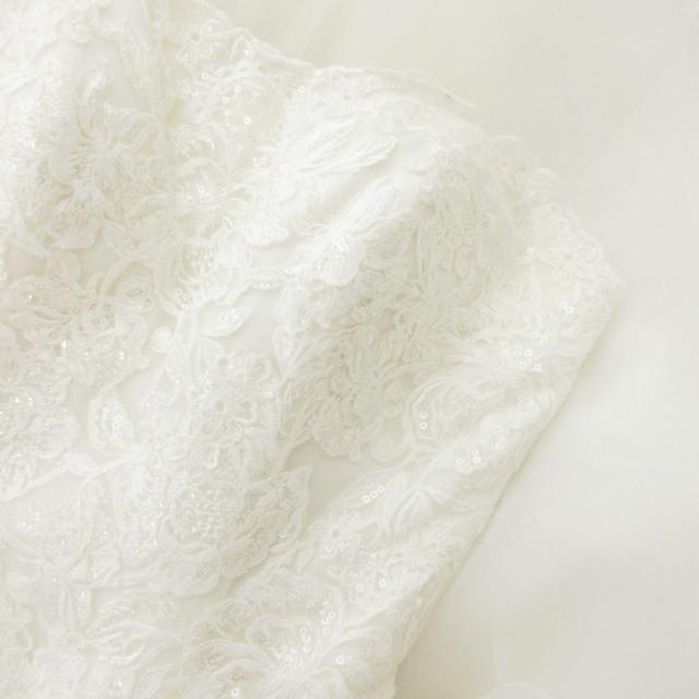 【中古】未使用品 ノーブランド ウエディングドレス 55-3CM レース 刺繍 ビジュー Aライン 白 ホワイト /AE ■GY44_3