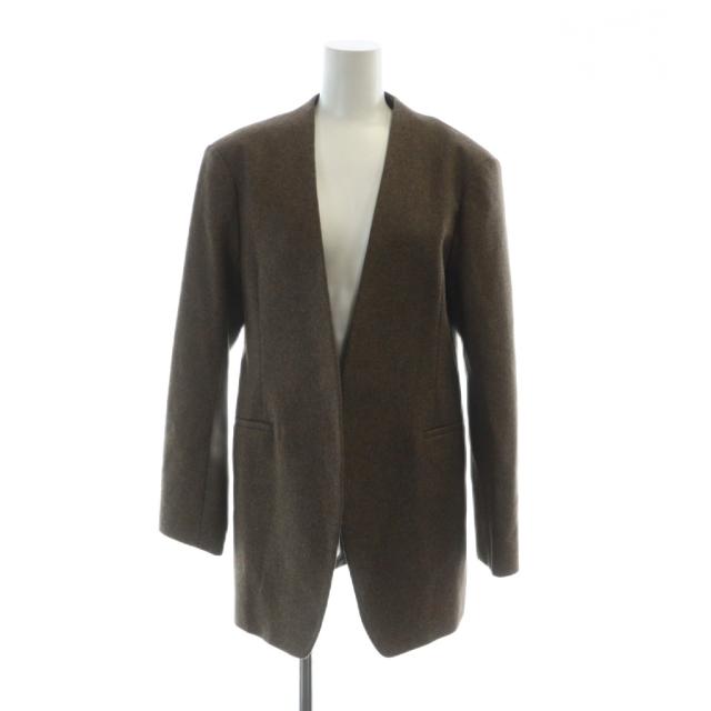 【中古】未使用品 イロット IIROT FLANNEL COLLARLESS JACKET BROWN ミドルコート タグ付き 長袖 ノーカラー 前開き
