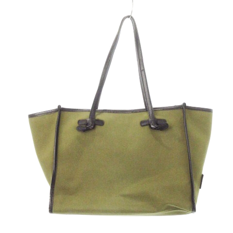 【中古】ジャンニキャリーニ マルチェッラ トートバッグ キャンバス 牛革 レザー 本革 ロゴ 緑 カーキ