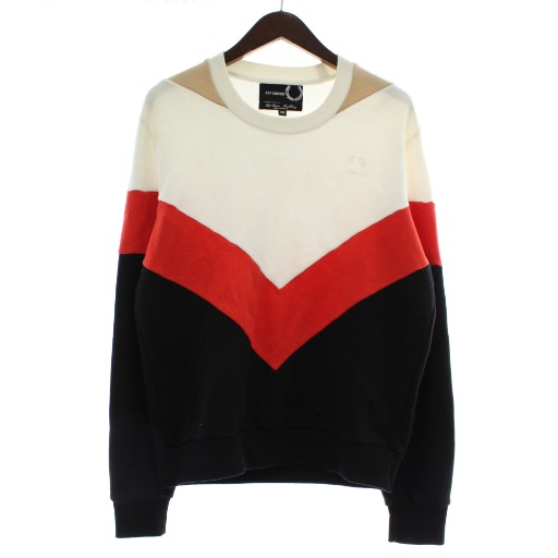 【中古】FRED PERRY × Raf Simons Chevron Insert Crew Sweat トレーナー スウェット 長袖 裏起毛 38 M マルチカラー