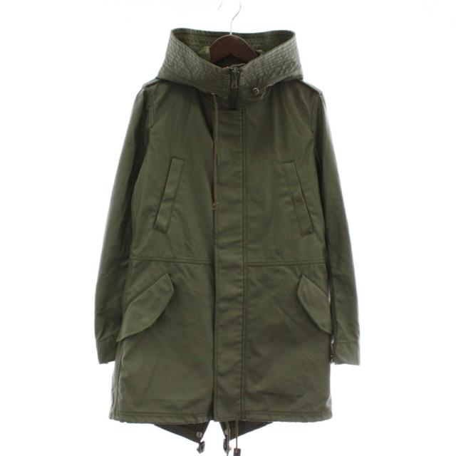 【中古】バックラッシュ BACKLASH モッズコート ミリタリー アウター ミドル フード ハイネック ジップアップ カーキ