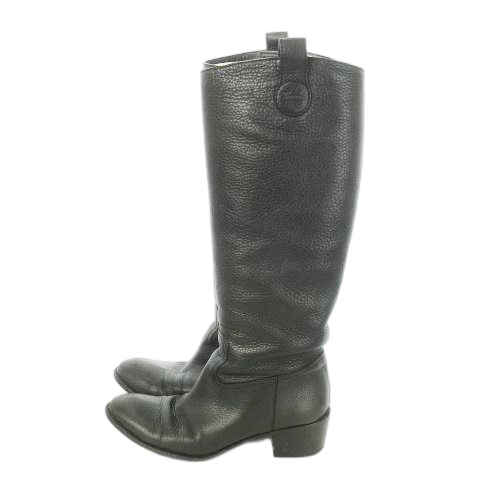 【中古】グッチ GUCCI ロングブーツ ミドルヒール アーモンドトゥ グレインレザー 革 36.5 23.5cm 黒 ブラック