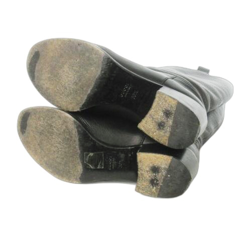 【中古】グッチ GUCCI ロングブーツ ミドルヒール アーモンドトゥ グレインレザー 革 36.5 23.5cm 黒 ブラック