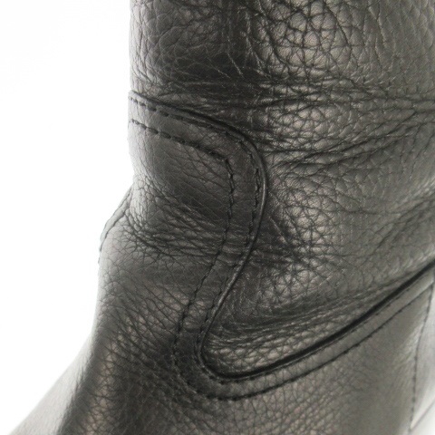 【中古】グッチ GUCCI ロングブーツ ミドルヒール アーモンドトゥ グレインレザー 革 36.5 23.5cm 黒 ブラック