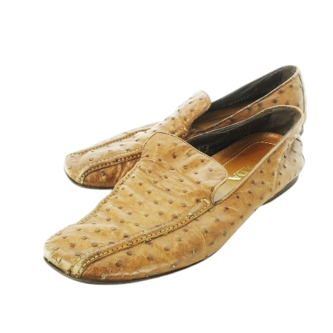 【中古】プラダ PRADA スリッポン ローファー オーストリッチ レザー 革 12 30.0cm 茶 ブラウン /CK14 ■GY04